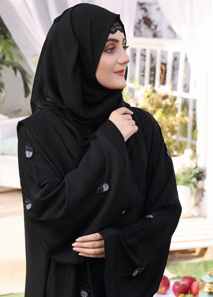 The Great Master (TGM)  Korean Nida Front Open Abaya Black Diamond