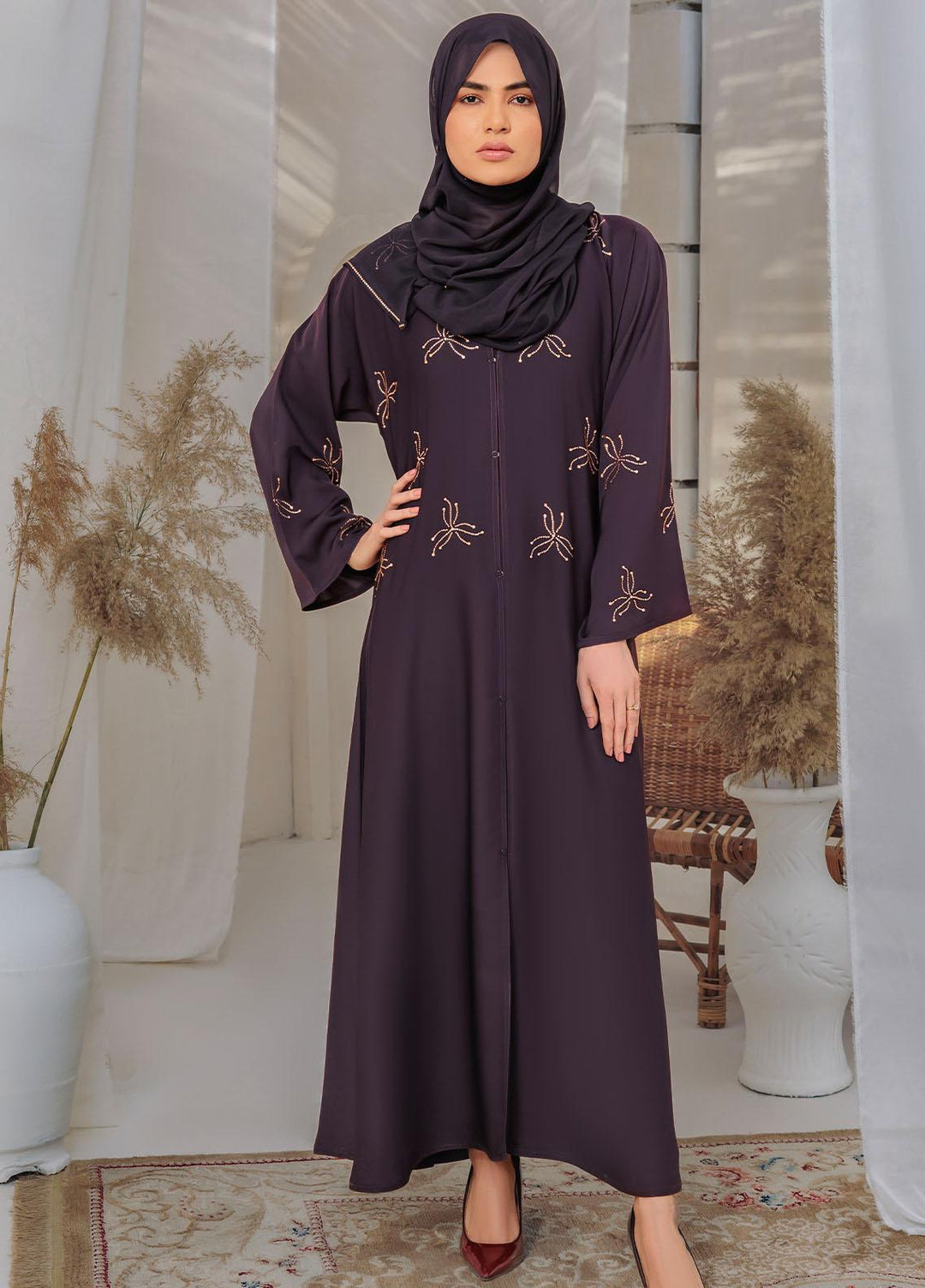 The Great Master (TGM)  Korean Nida Front Open Abaya Ruby