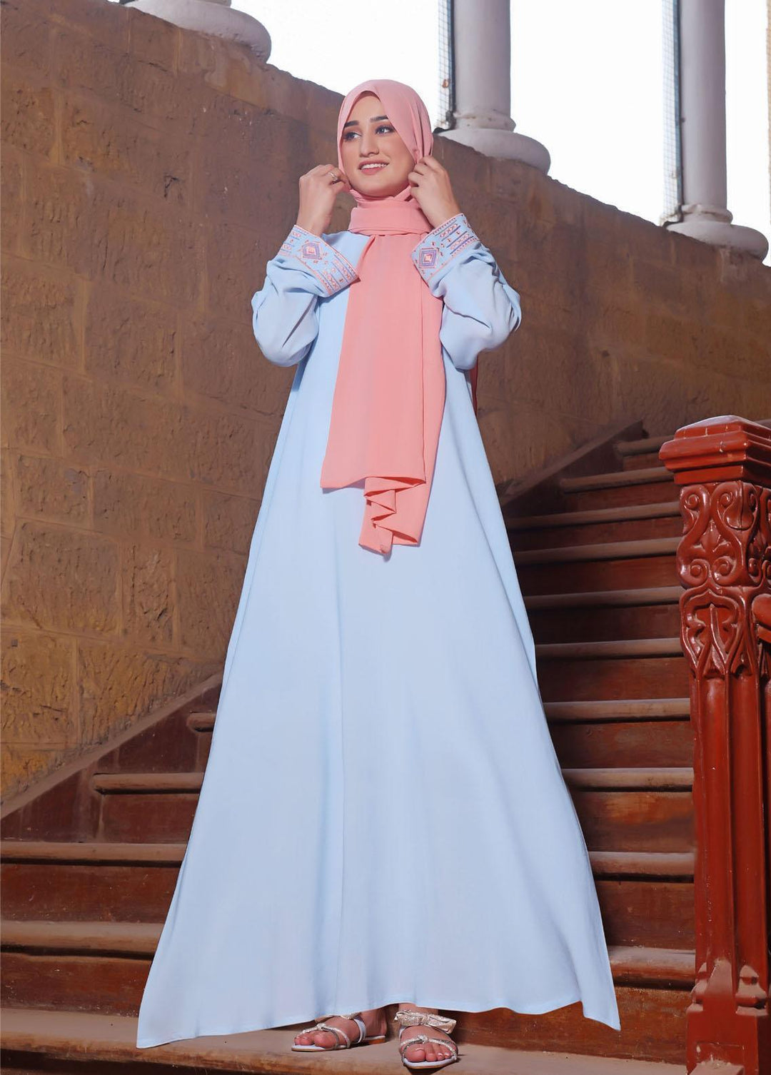 The Great Master (TGM)  Nida Front Open Style Abaya Sky Luxe