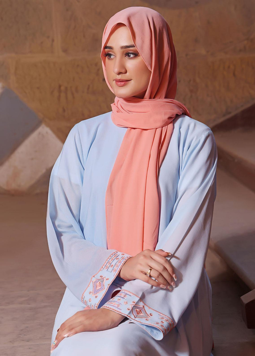 The Great Master (TGM)  Nida Front Open Style Abaya Sky Luxe