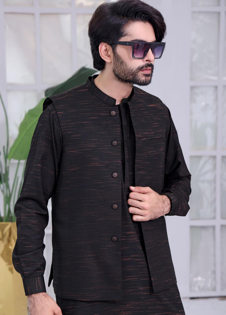 The Great Master (TGM) Wash N Wear Festive Kameez Shalwar with Waistcoat for Men -  Black Chaser