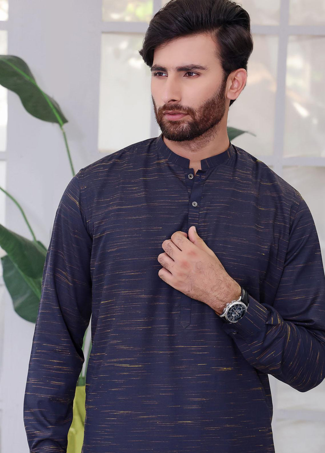 The Great Master (TGM) Wash N Wear Festive Kameez Shalwar with Waistcoat for Men -  Blue Bonnet