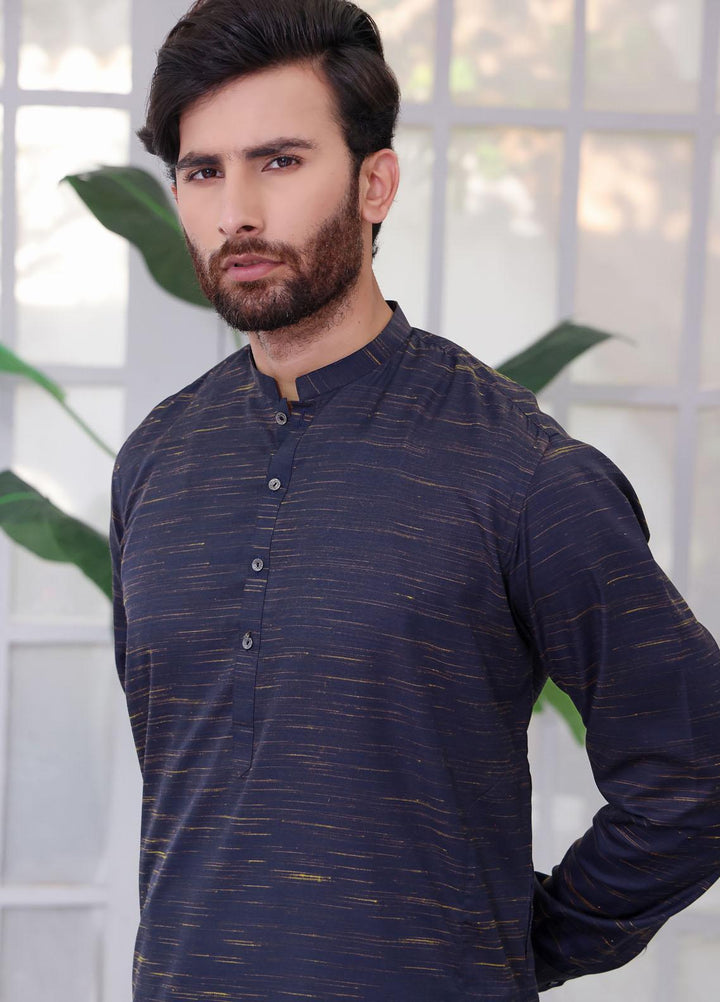 The Great Master (TGM) Wash N Wear Festive Kameez Shalwar with Waistcoat for Men -  Blue Bonnet