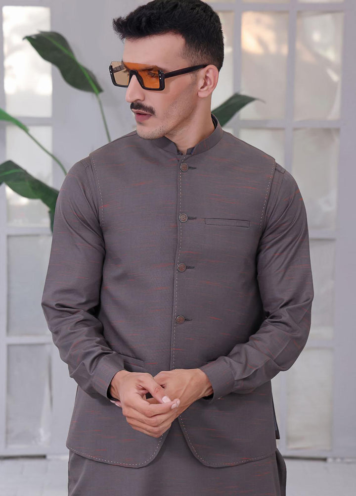 The Great Master (TGM) Wash N Wear Festive Kameez Shalwar with Waistcoat for Men -  Gray Stone