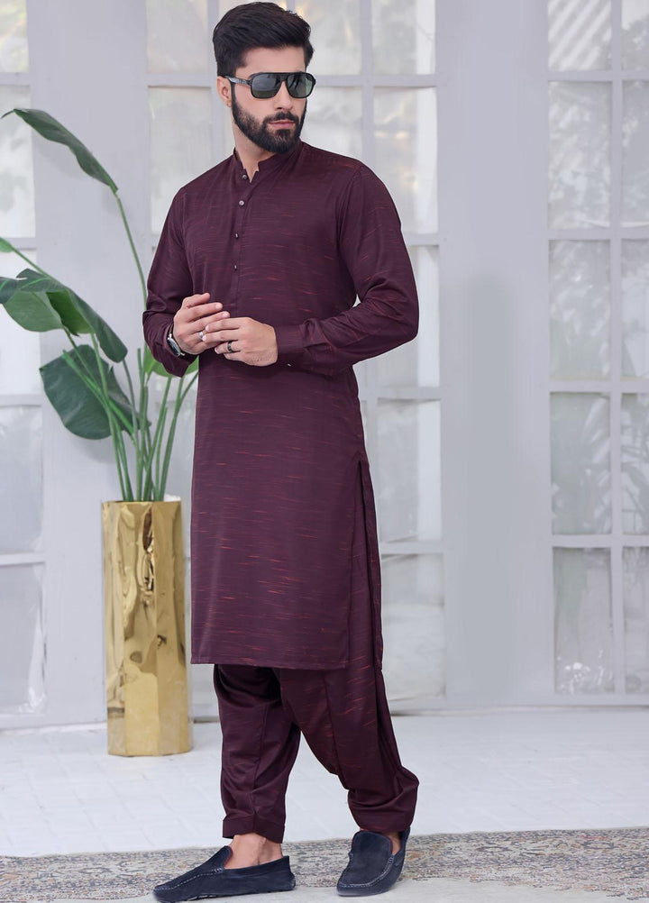 The Great Master (TGM) Wash N Wear Festive Kameez Shalwar with Waistcoat for Men -  Purple Orchid