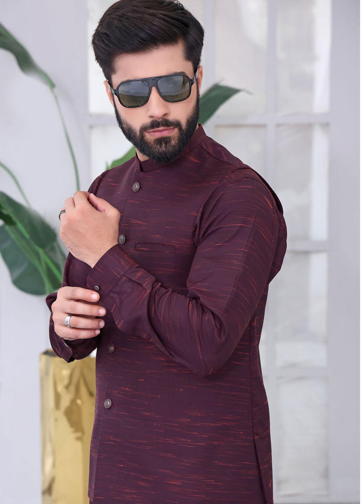 The Great Master (TGM) Wash N Wear Festive Kameez Shalwar with Waistcoat for Men -  Purple Orchid