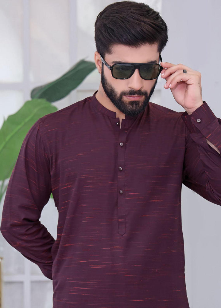 The Great Master (TGM) Wash N Wear Festive Kameez Shalwar with Waistcoat for Men -  Purple Orchid