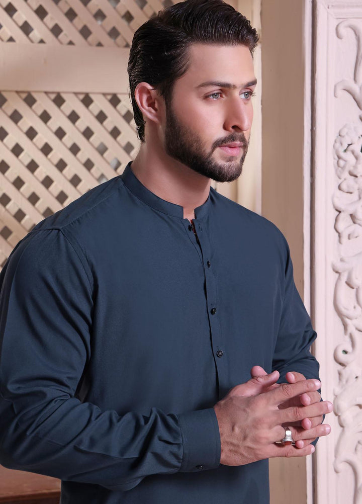 The Great Master (TGM) Wash N Wear Festive Kameez Shalwar with Waistcoat for Men -  Summer Teal