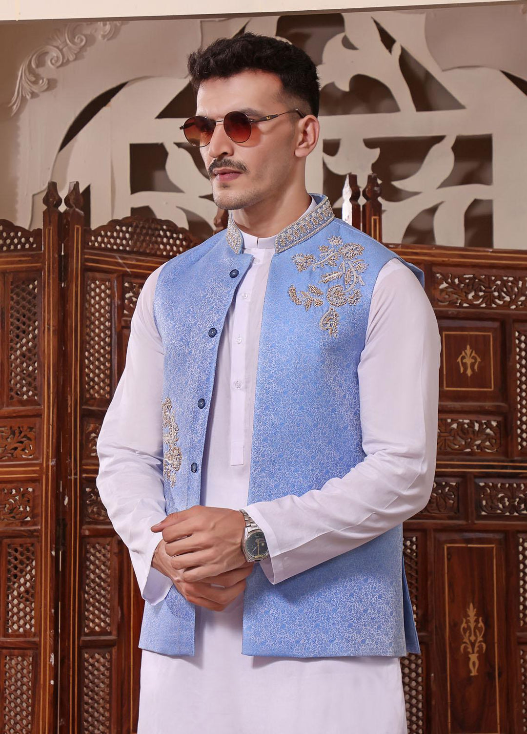 The Great Master (TGM) Jamawar Festive Waistcoat for Men -  TGM22MW Bubbles