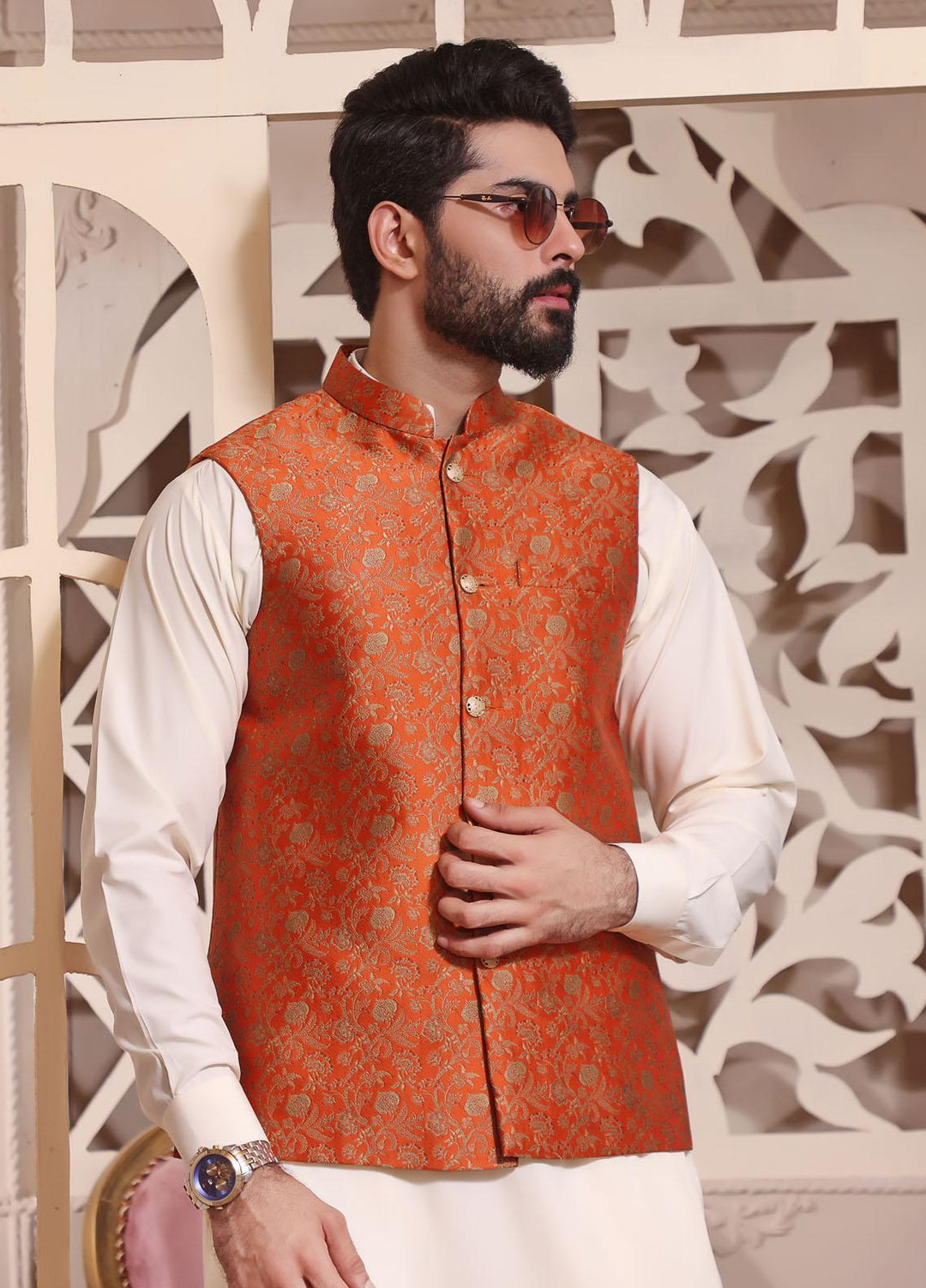 The Great Master (TGM) Atlas Festive Men Waistcoat -  TGM22MW Dark Coral