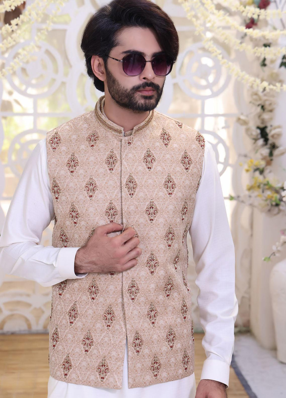 The Great Master (TGM) Jamawar Formal Waistcoat for Men -  TGM22MW Hazelnut