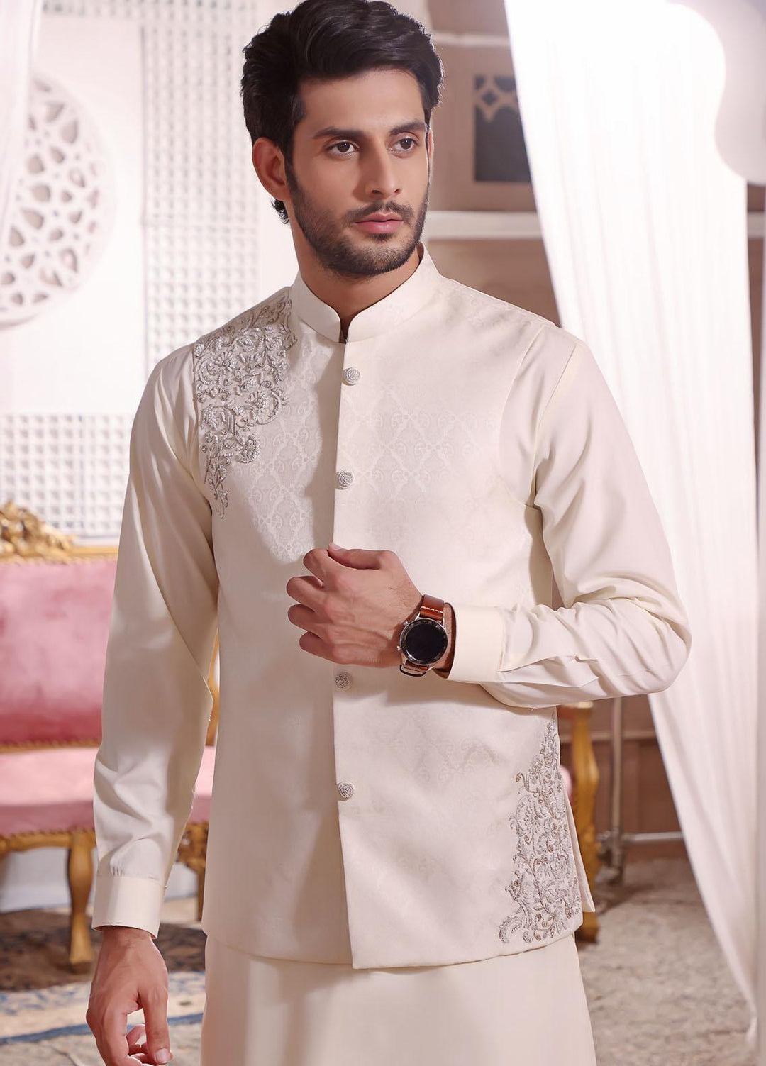 The Great Master (TGM) Jamawar Festive Waistcoat for Men -  TGM22MW Snowflake