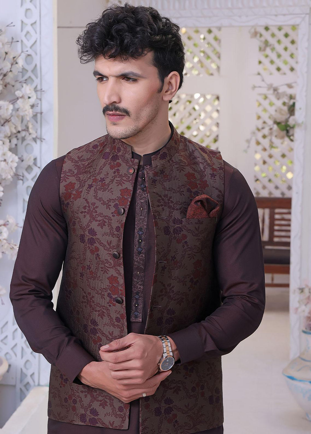 The Great Master (TGM) Atlas Festive Waistcoat for Men -  Red Roan