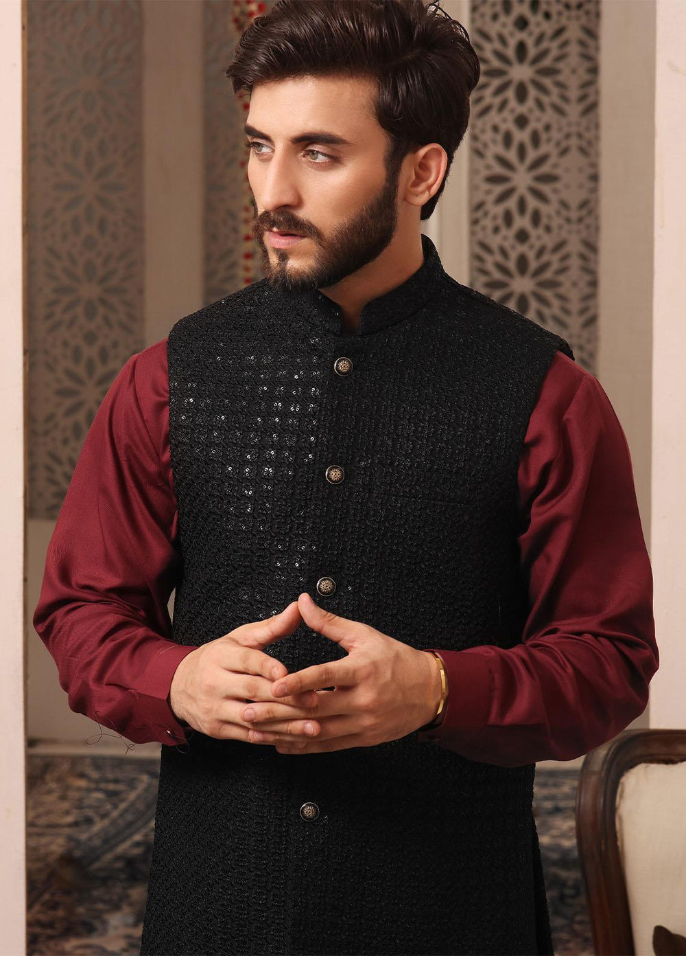 The Great Master (TGM) Jamawar Formal Men Waistcoat -  MIDNIGHT MYSTERY