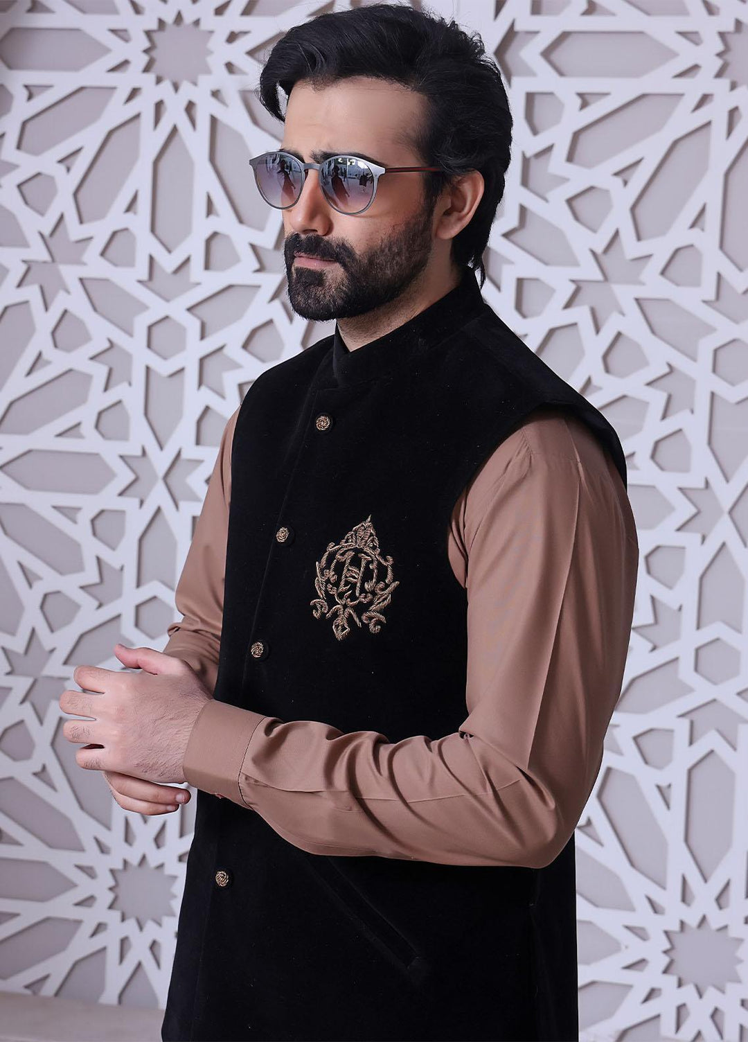 The Great Master (TGM) Velvet Festive 3 Piece Waistcoat Suit for Men -  Basalt Black