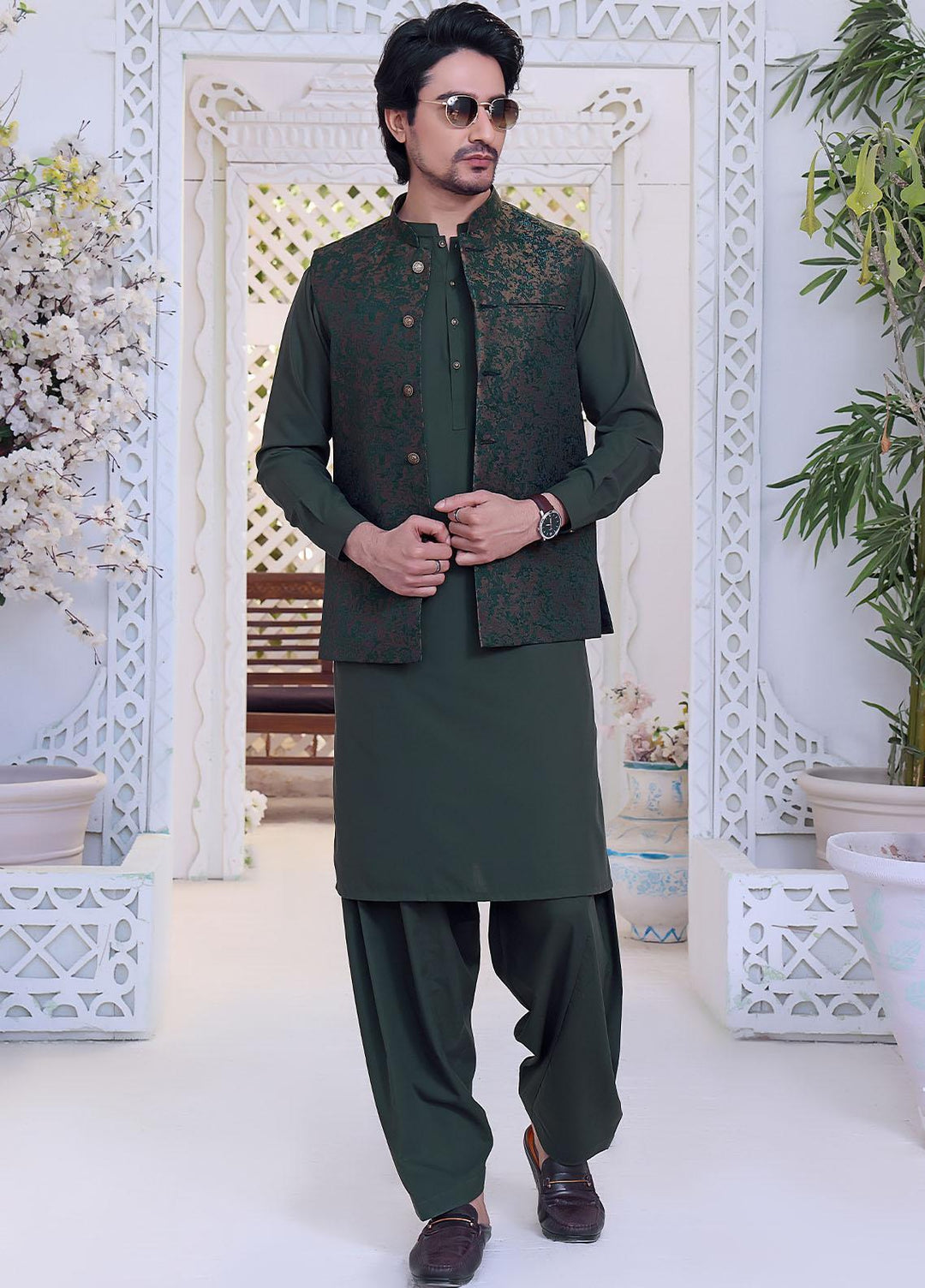 The Great Master (TGM) Atlas Festive 3 Piece Waistcoat Suit for Men -  Basil Green