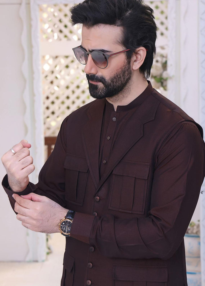 The Great Master (TGM) Wash N Wear Festive Waistcoat 3 Piece Suit for Men -  Burgundy Blaze