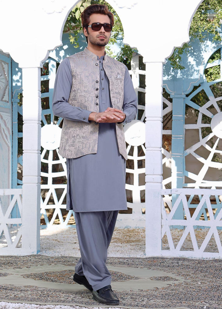 The Great Master (TGM) Wash N Wear Festive Waistcoat 3 Piece Suit for Men -  Grey Seal