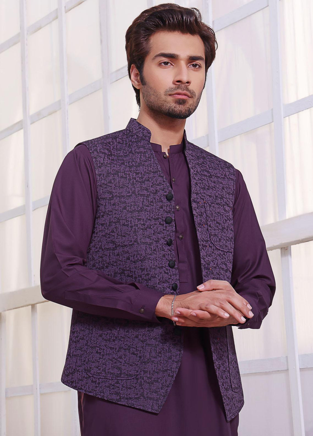 The Great Master (TGM) Wash N Wear Festive Waistcoat 3 Piece Suit for Men -  Orchid Berry