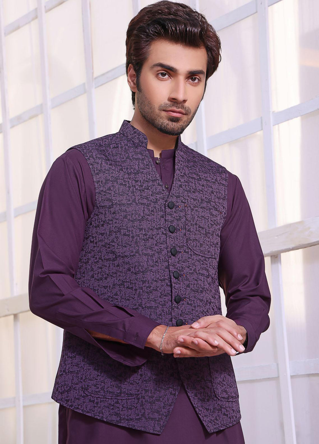 The Great Master (TGM) Wash N Wear Festive Waistcoat 3 Piece Suit for Men -  Orchid Berry