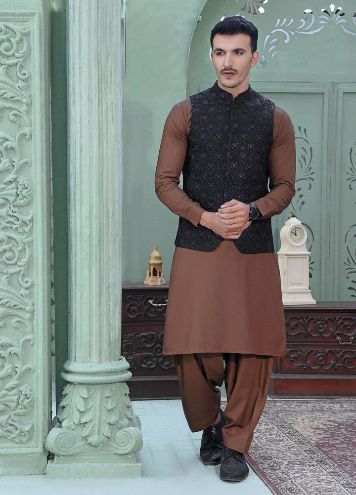 The Great Master (TGM) Jamawar Festive Waistcoat for Men -  Black Bear