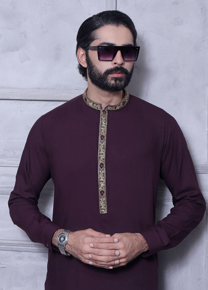 The Great Master (TGM) Wash N Wear Festive Kameez Shalwar for Men -  Guinea Plum