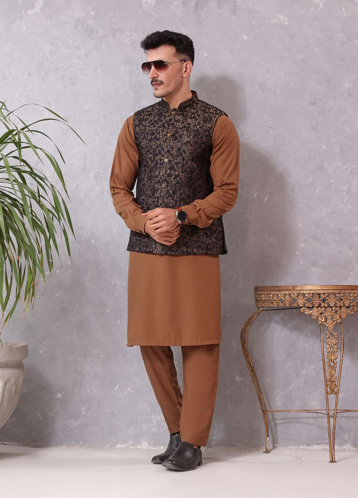 The Great Master (TGM) Wash N Wear Formal Kameez Shalwar with Waistcoat for Men -  TGM22MS Argus Brown