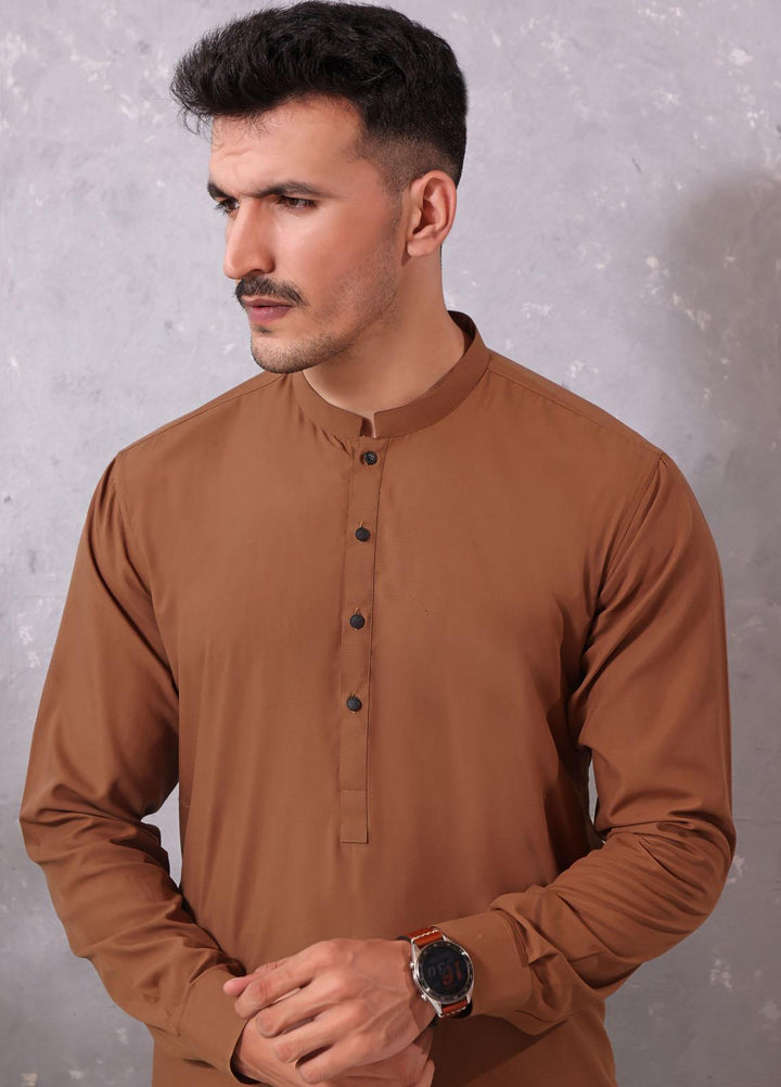 The Great Master (TGM) Wash N Wear Formal Kameez Shalwar with Waistcoat for Men -  TGM22MS Argus Brown