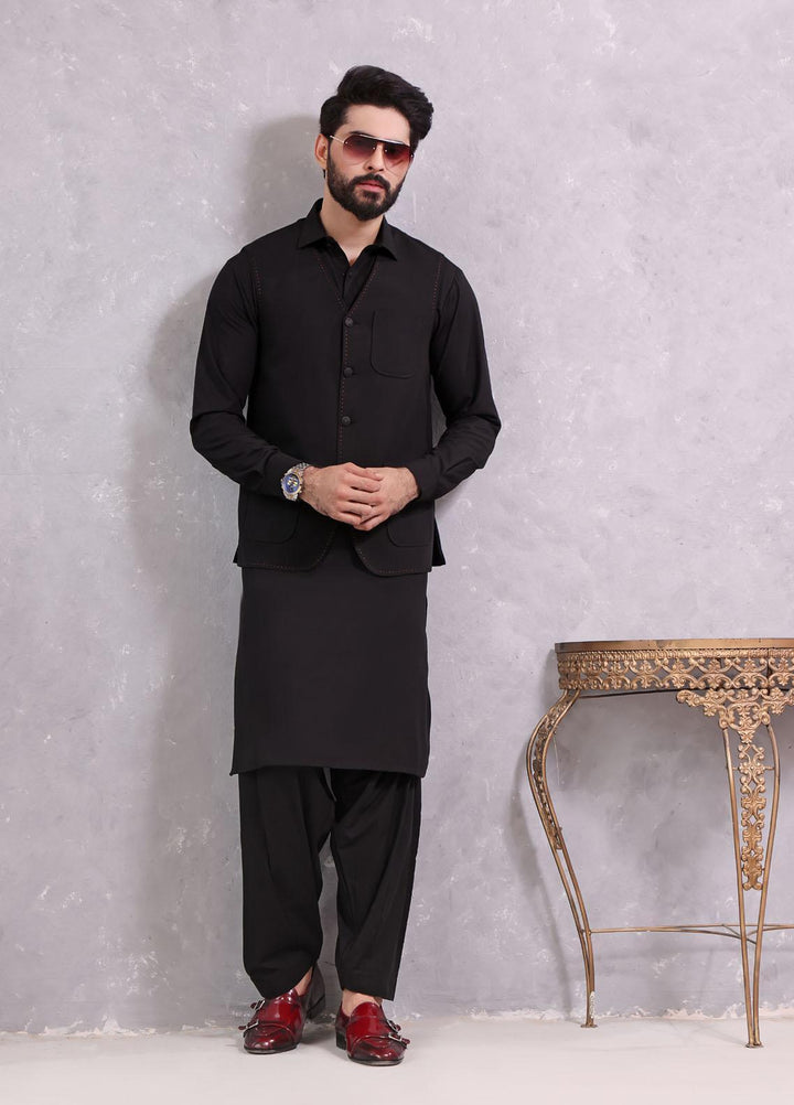 The Great Master (TGM) Wash N Wear Formal Men Kameez Shalwar with Waistcoat -  TGM22MS Blacklead