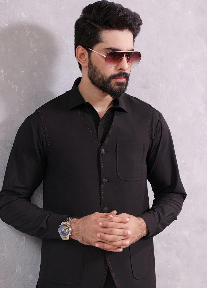 The Great Master (TGM) Wash N Wear Formal Men Kameez Shalwar with Waistcoat -  TGM22MS Blacklead