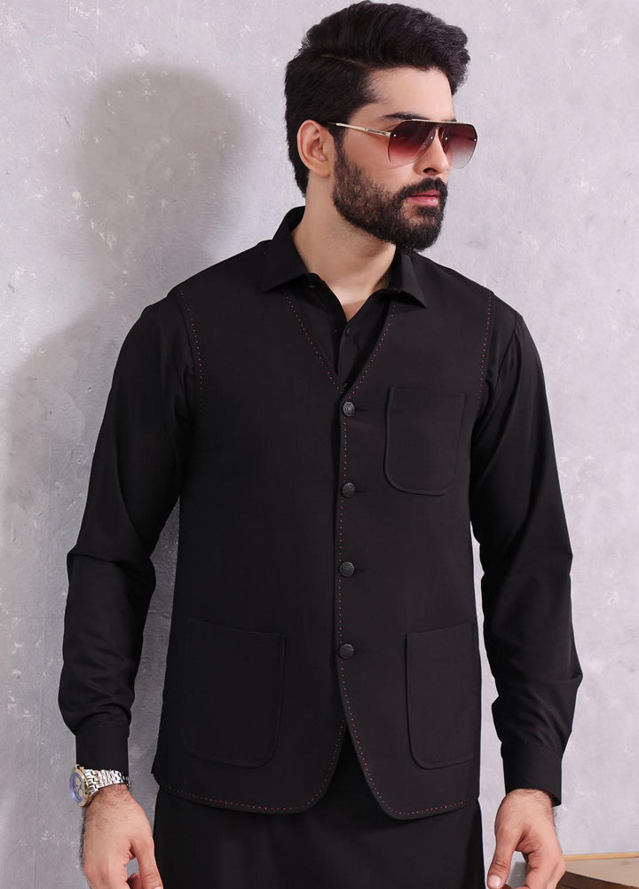 The Great Master (TGM) Wash N Wear Formal Men Kameez Shalwar with Waistcoat -  TGM22MS Blacklead