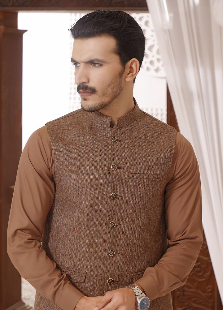 The Great Master (TGM) Wash N Wear Formal Men Kameez Shalwar with Waistcoat -  TGM22MS Feather Brown