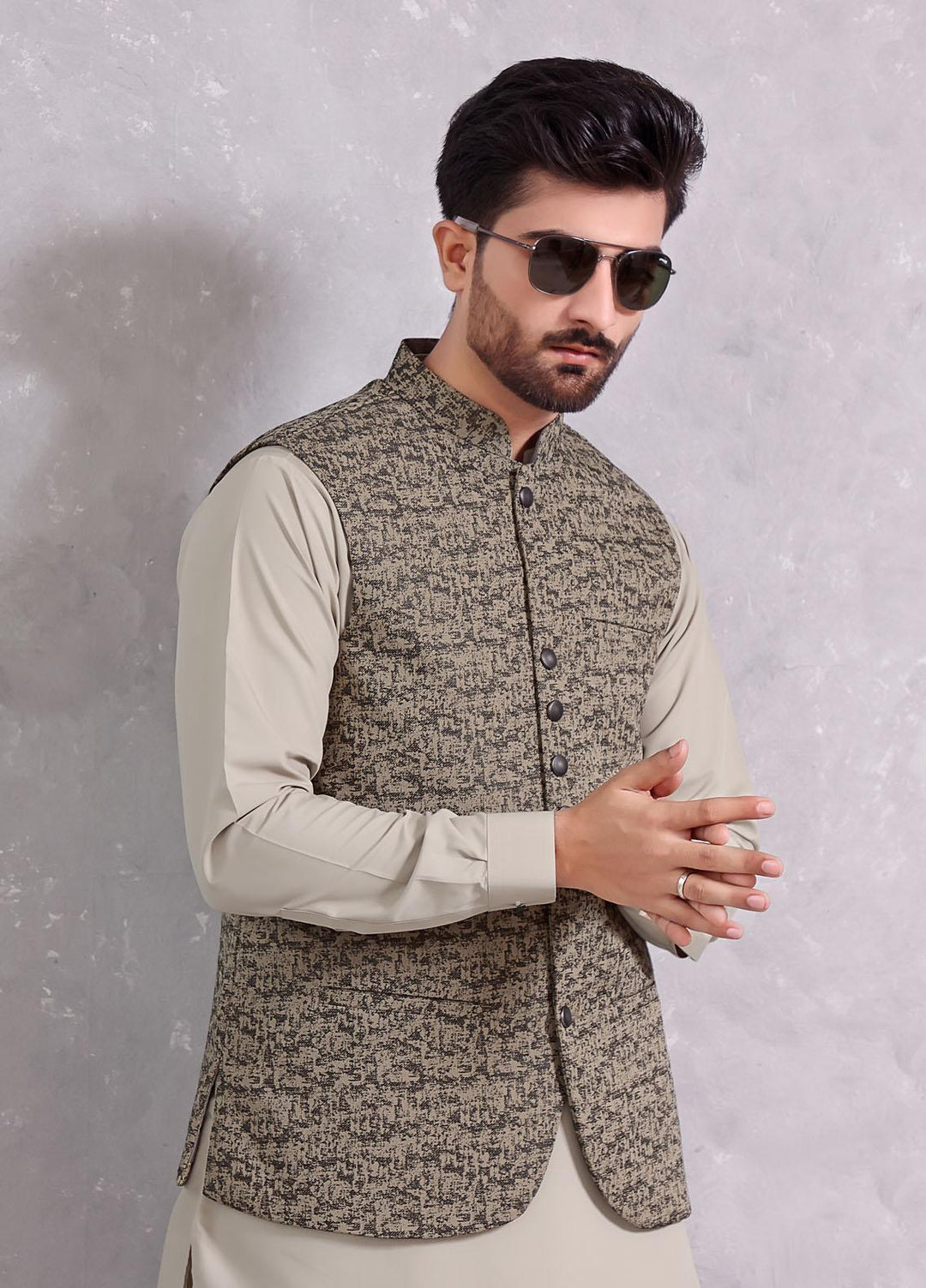 The Great Master (TGM) Wash N Wear Formal Men Kameez Shalwar with Waistcoat -  TGM22MS Iceberg