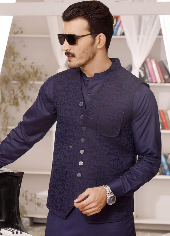 The Great Master (TGM) Wash N Wear Formal Kameez Shalwar with Waistcoat for Men -  TGM22MS Midnight Blue