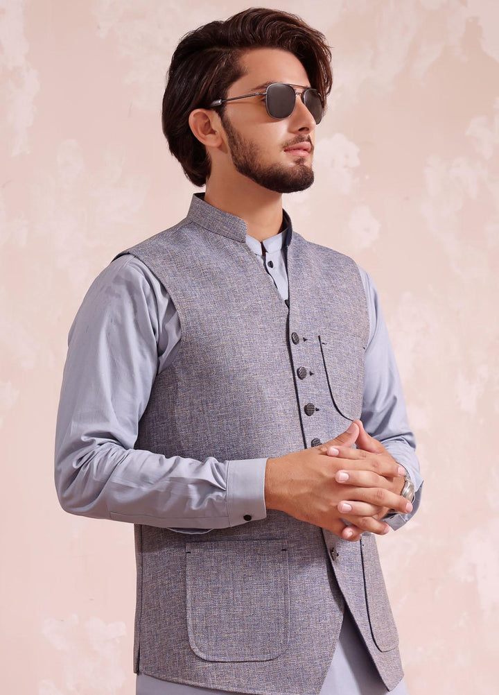 The Great Master (TGM) Wash N Wear Formal Kameez Shalwar with Waistcoat for Men -  TGM22MS Pearl Gray