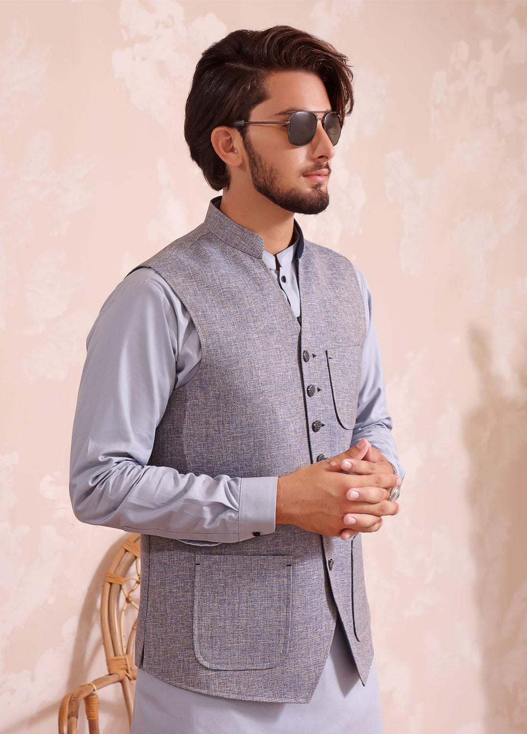 The Great Master (TGM) Wash N Wear Formal Kameez Shalwar with Waistcoat for Men -  TGM22MS Pearl Gray