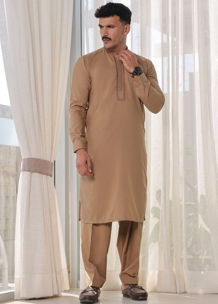The Great Master (TGM) Blended Formal Men Kameez Shalwar Golden Sand