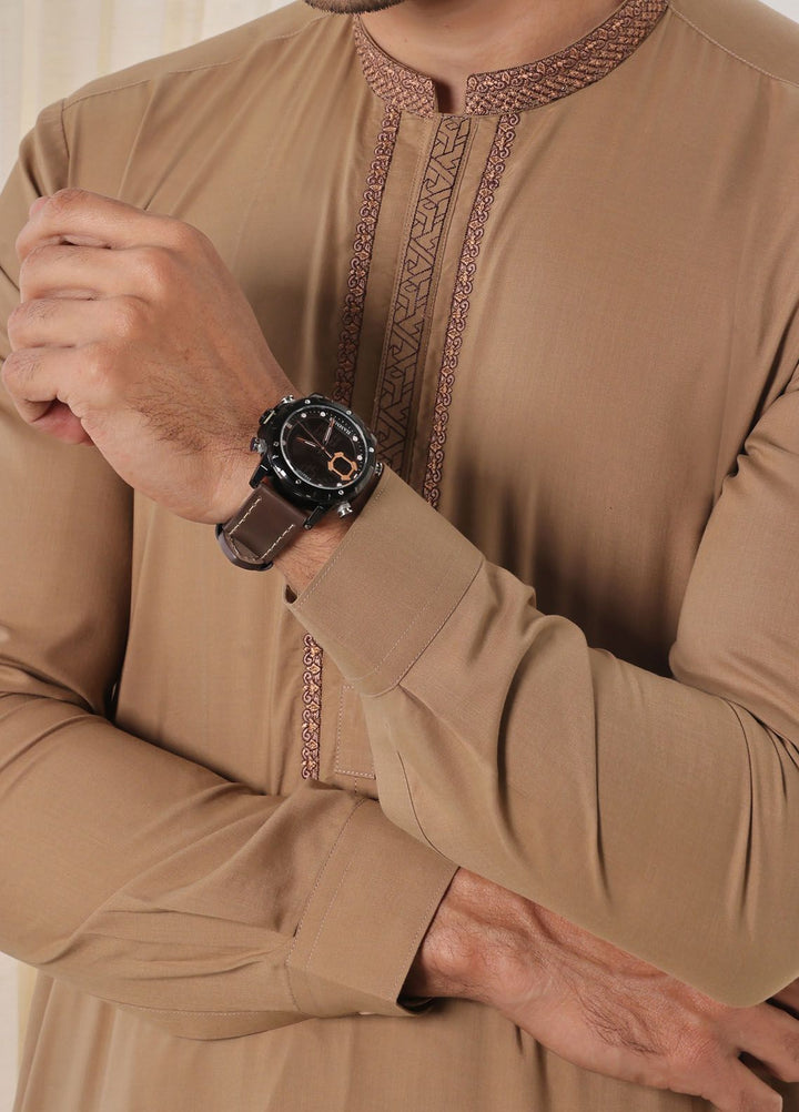 The Great Master (TGM) Blended Formal Men Kameez Shalwar Golden Sand