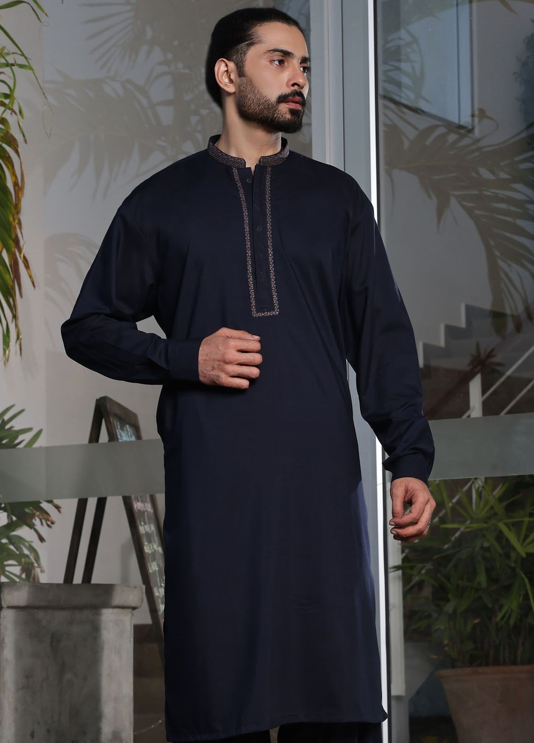 The Great Master (TGM) Blended Formal Men Kameez Shalwar Navy Nightfall