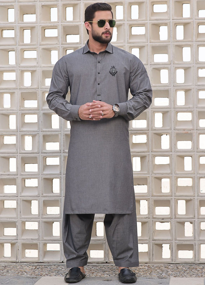 The Great Master (TGM) Blended Formal Men Kameez Shalwar Platinum Silver