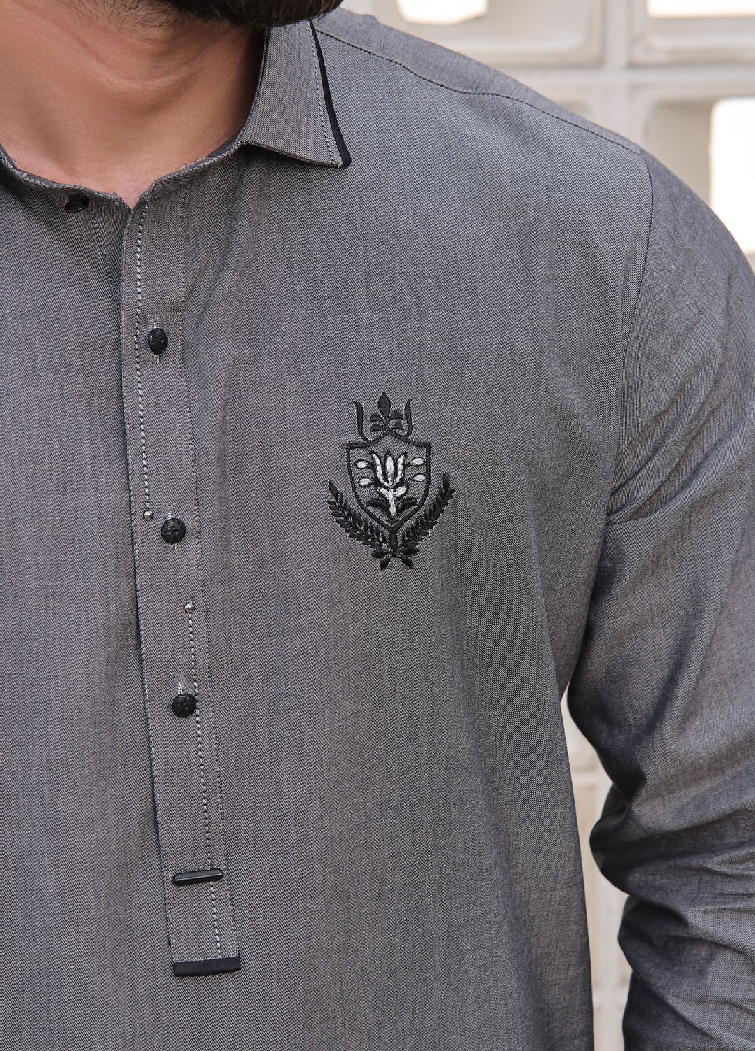 The Great Master (TGM) Blended Formal Men Kameez Shalwar Platinum Silver