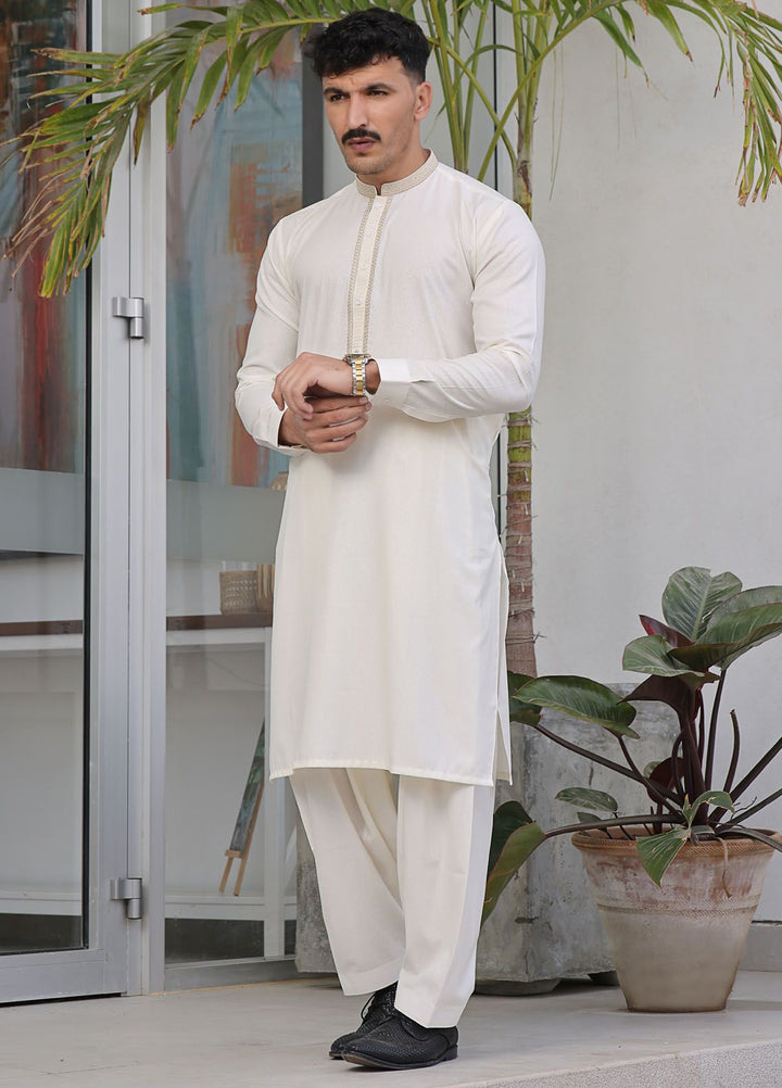 The Great Master (TGM) Blended Formal Men Kameez Shalwar Whispering White