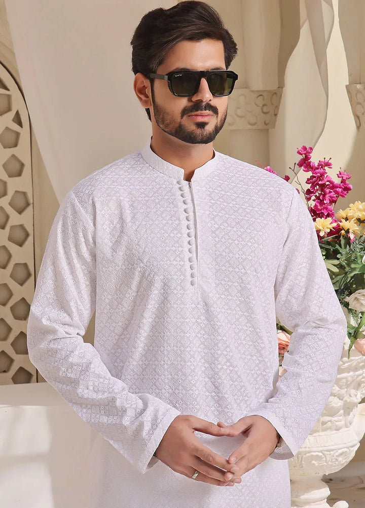 The Great Master (TGM) Chikan Fancy Men Kurta Pajama - Frosty Angel
