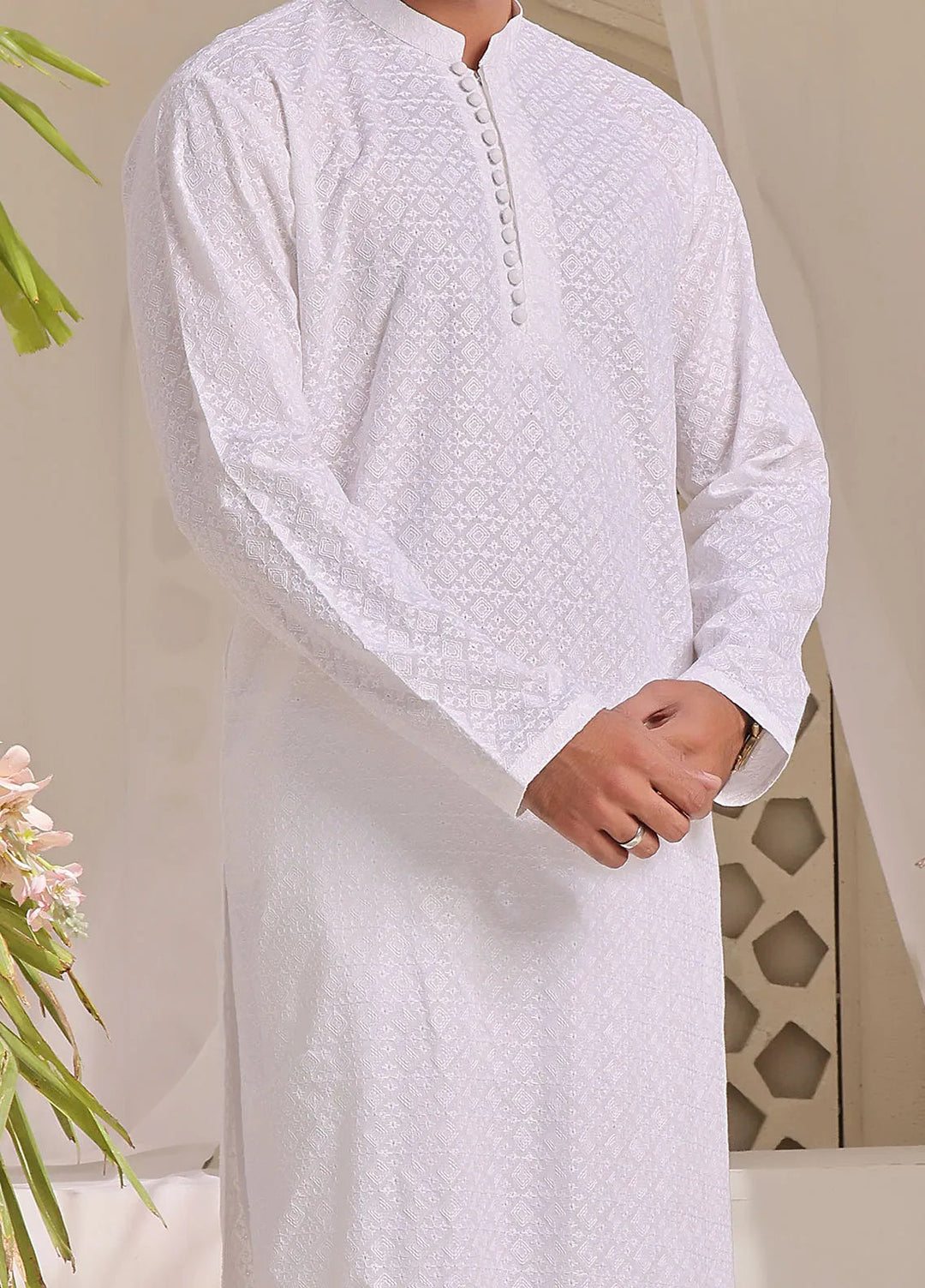 The Great Master (TGM) Chikan Fancy Men Kurta Pajama - Frosty Angel