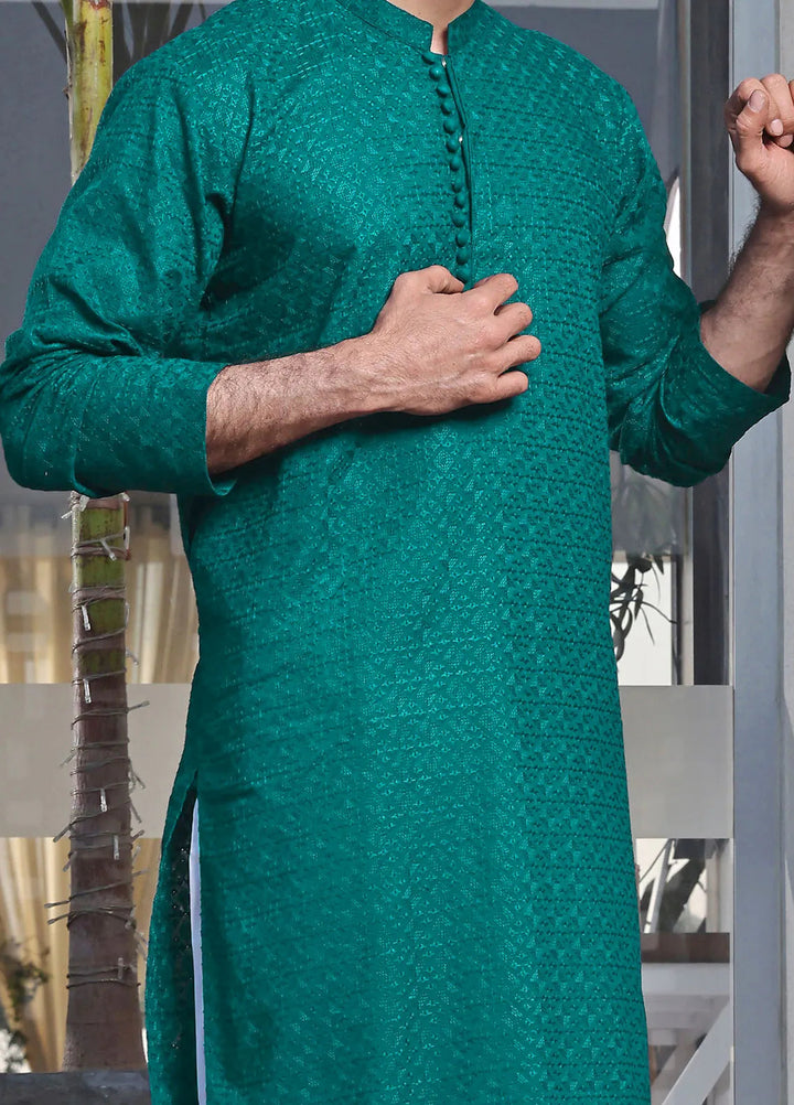 The Great Master (TGM) Chikan Fancy Men Kurta Pajama - Minty Marine