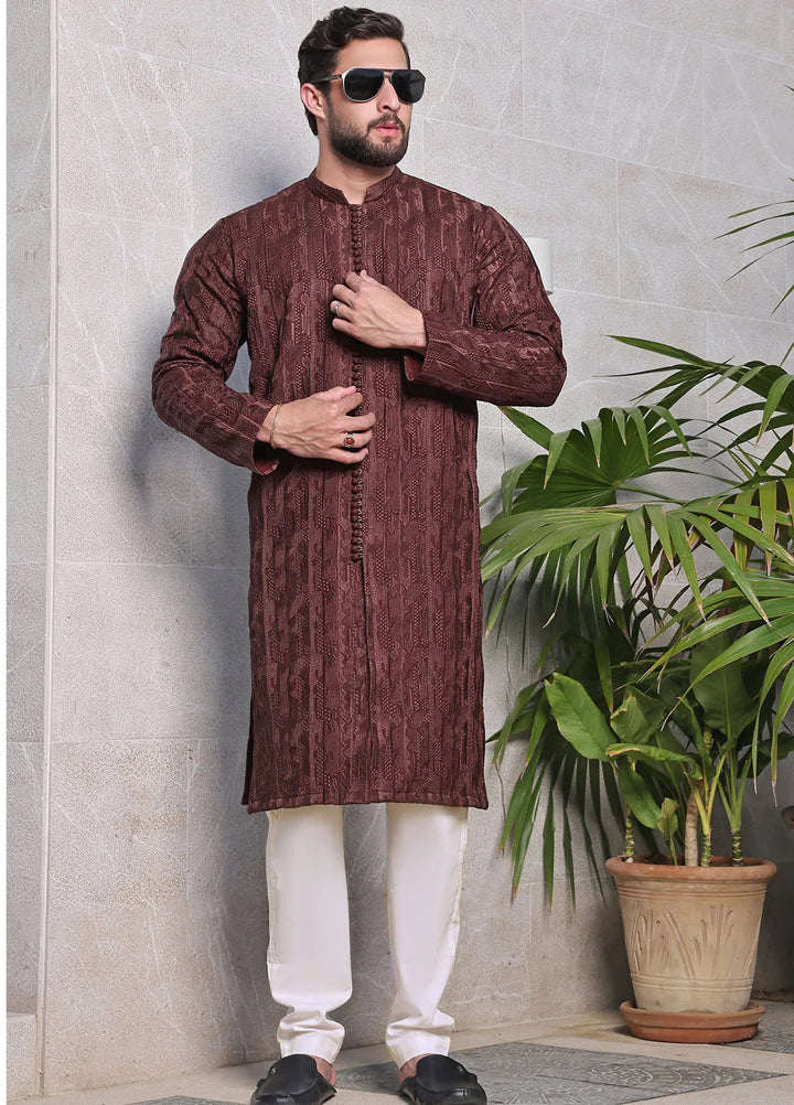 The Great Master (TGM) Cotton Fancy Men Kurta Pajama - Copper Crest