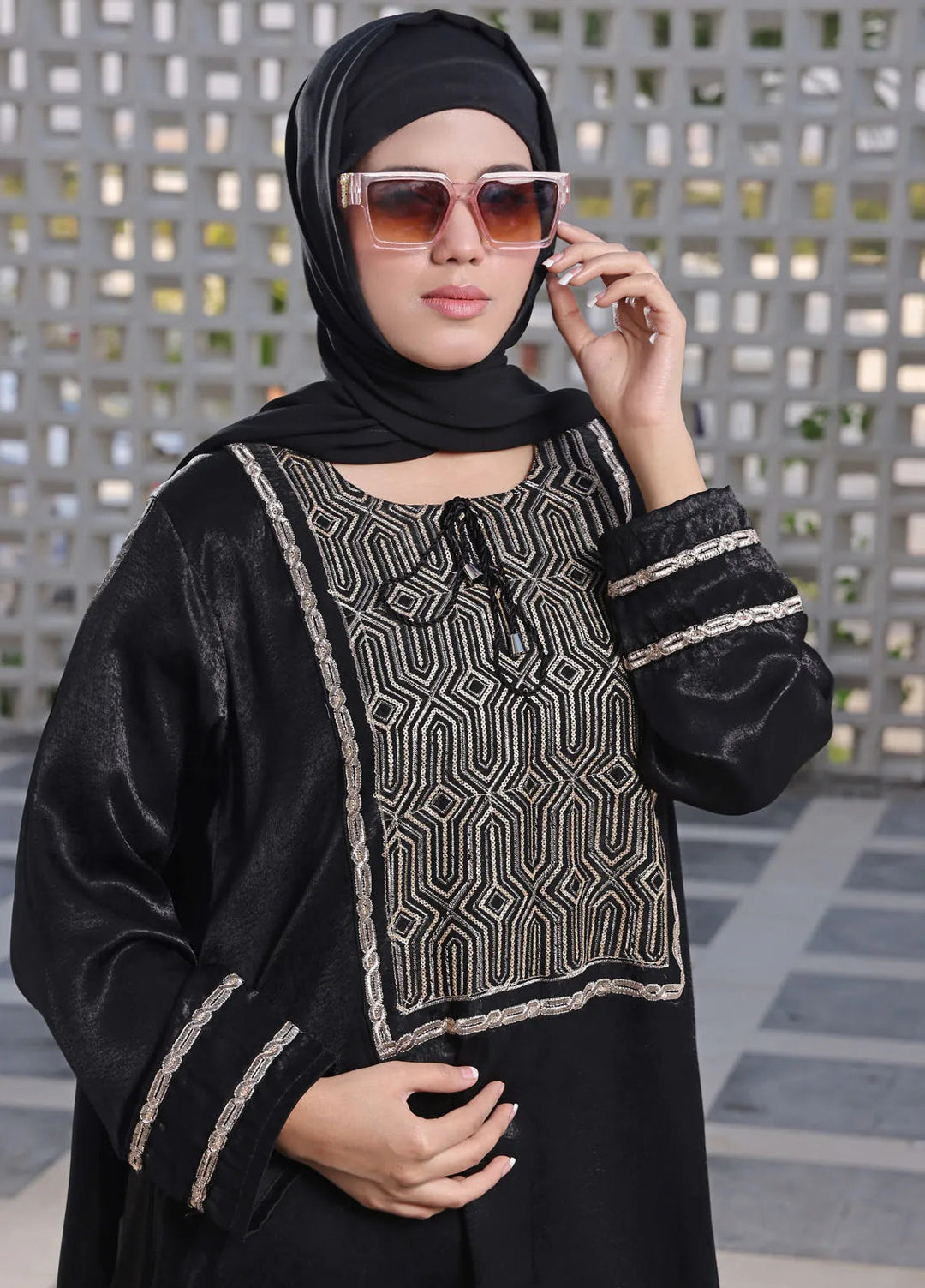 The Great Master (TGM)  Georgette Front Open Style Abaya Dur-e-Fishan