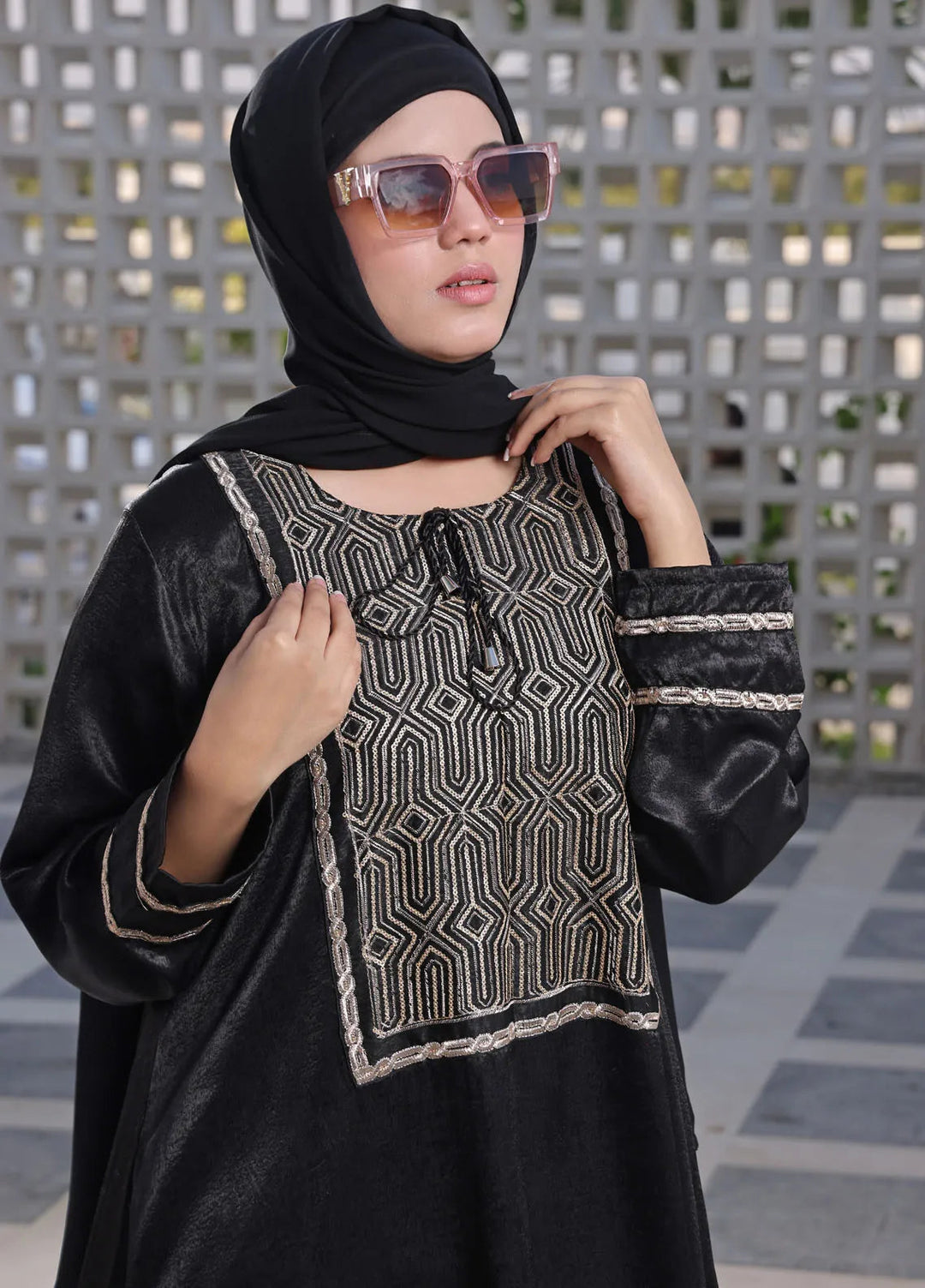 The Great Master (TGM)  Georgette Front Open Style Abaya Dur-e-Fishan