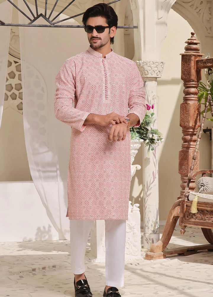 The Great Master (TGM) Paper Cotton Fancy Men Kurta Pajama - Rose Brilliance