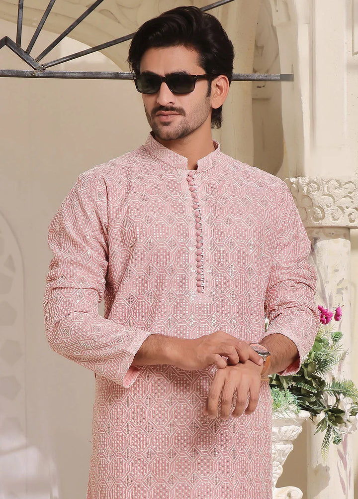 The Great Master (TGM) Paper Cotton Fancy Men Kurta Pajama - Rose Brilliance